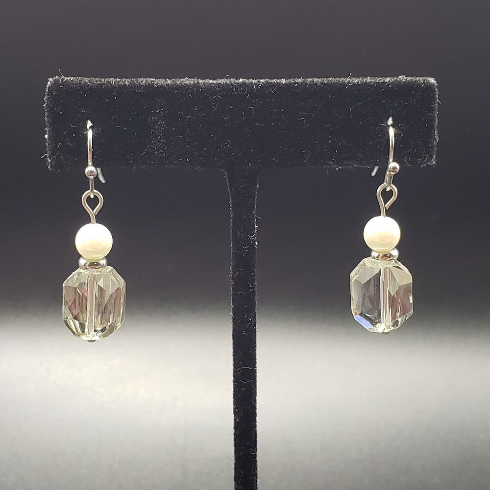 Glass Octagon & Round Pearl~Costume Dangle~Drop~Fashion~Earrings HANDCRAFTED!!!!